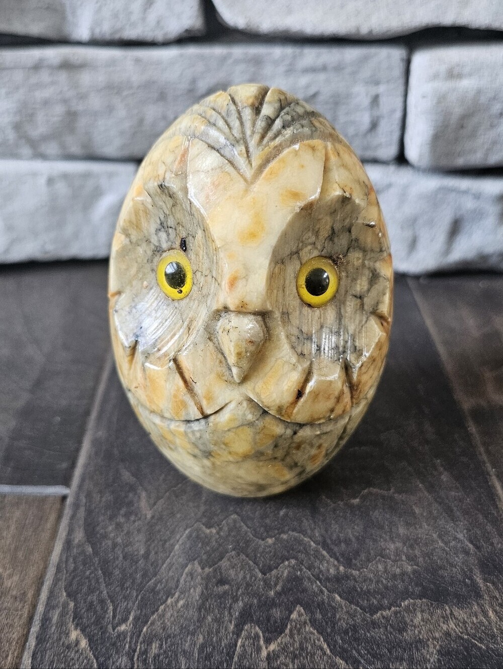 Vintage Rare Hand-Carved Italian Alabaster Owl Paperweight